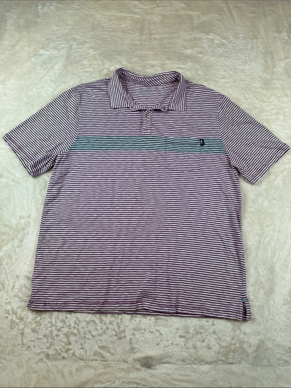 Vineyard Vines Size L Striped Polo in Purple, White and Teal Chest Band | Golf